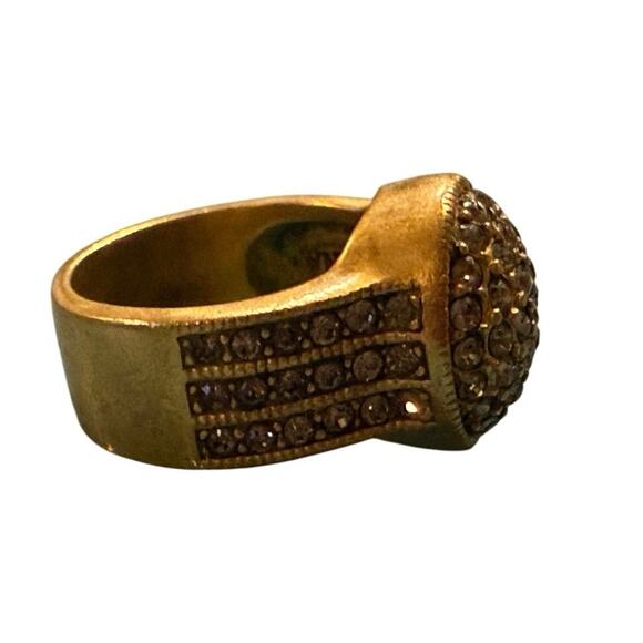 Vintage Heidi Daus Gold Tone Belgium Disc Statement Ring Swarovski Crystal Sz 6 - Picture 11 of 14